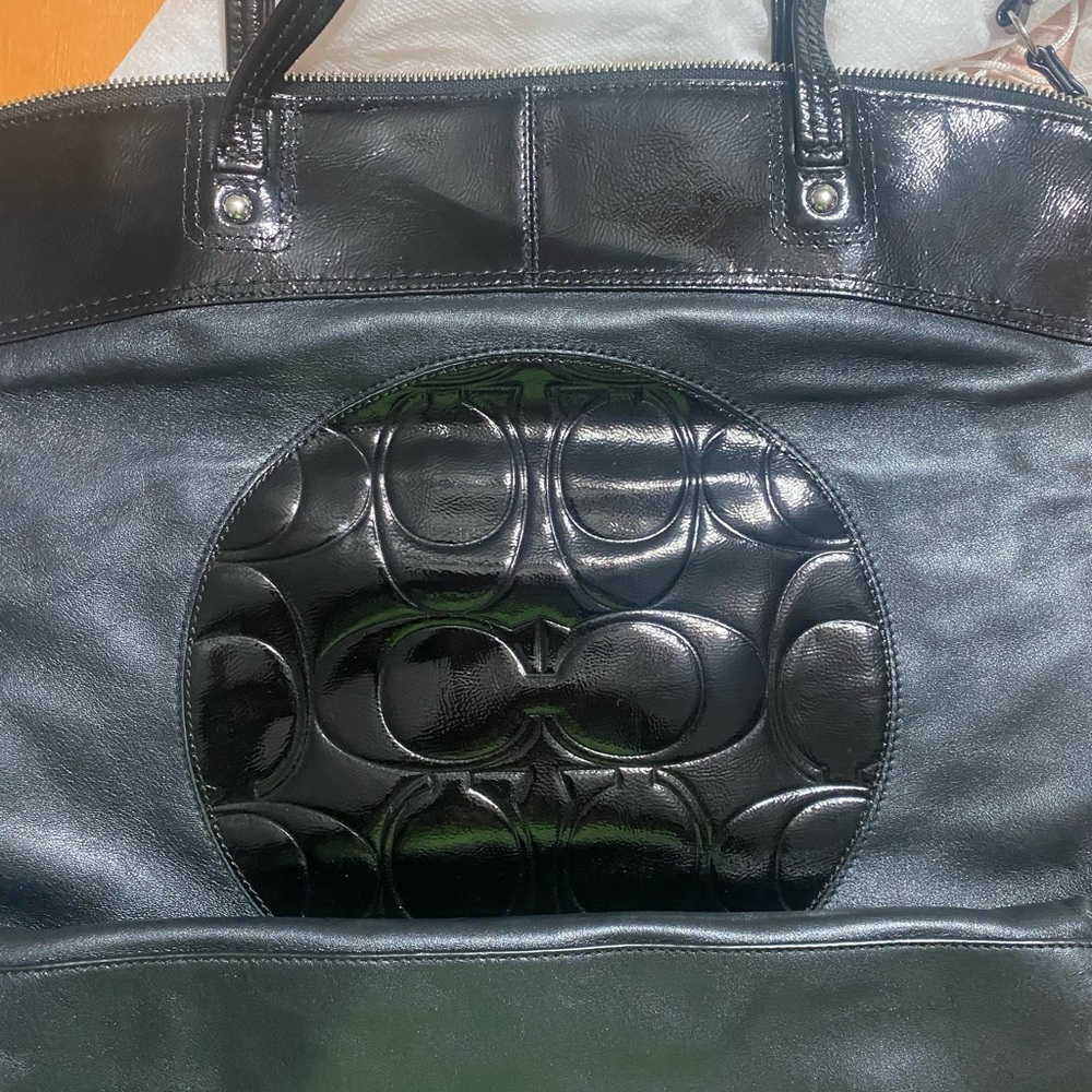 Coach Black Leather Tote with Signature Design